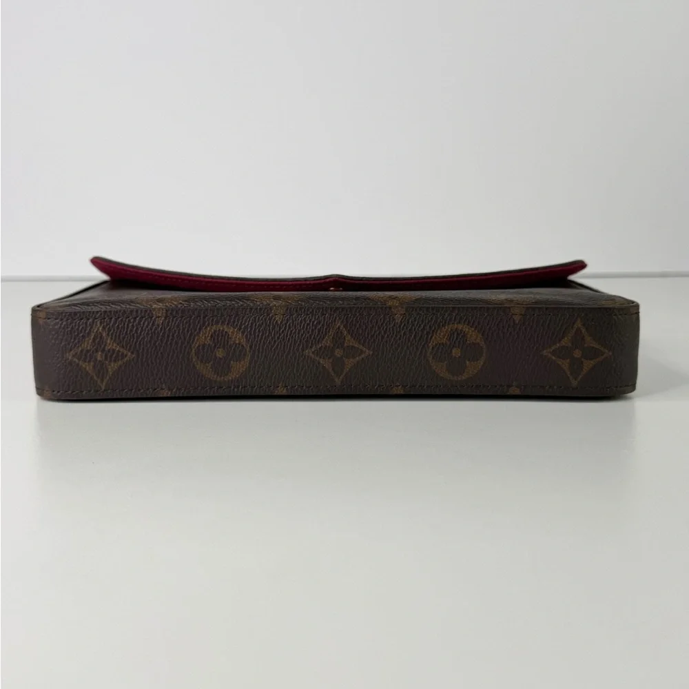 Authentic Louis Vuitton Monogram Pochette Felicie Chain Wallet Fuchsia Pink